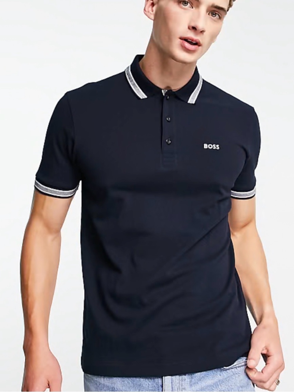 BOSS Men's Black Polo Shirt with Contrast Trim, sz XXL